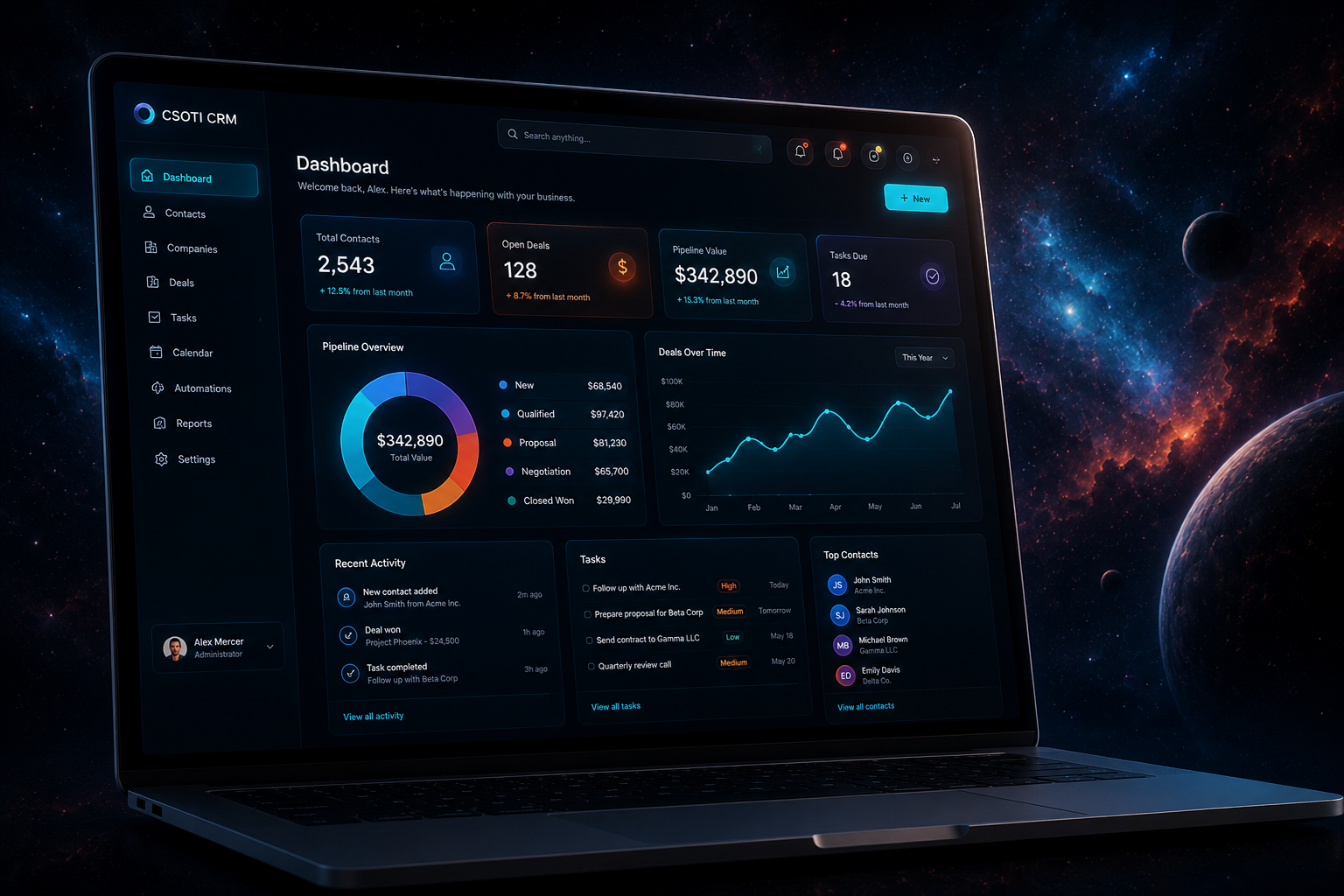 CSOTI CRM dashboard displayed on a laptop